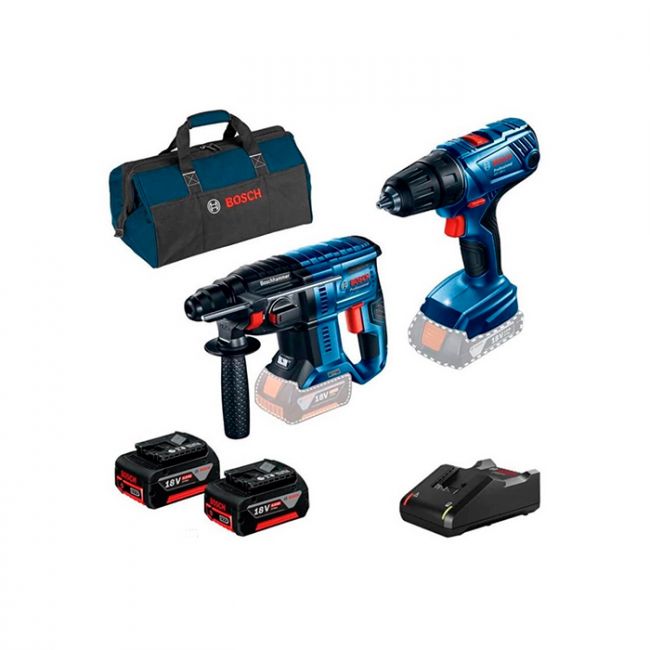 Набір інструментів Bosch Professional перфоратор GBH 180-LI + дриль-шурупокрут GSR 180-LI в сумці з 2 акб GBA 18V 4.0Ah і з/п GAL 18V-40 (0615990M31)