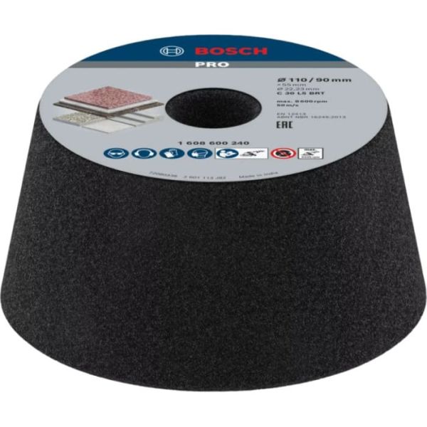 Конічний шліфувальний круг Bosch PRO Stone 110х55х22.23 мм, G30 (1608600240)