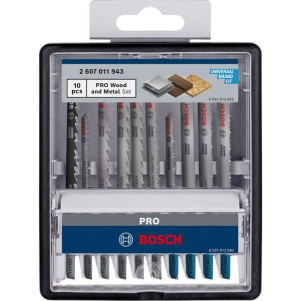 Набір пилок для лобзика Bosch PRO Wood and Metal, 10 шт (2607011943)
