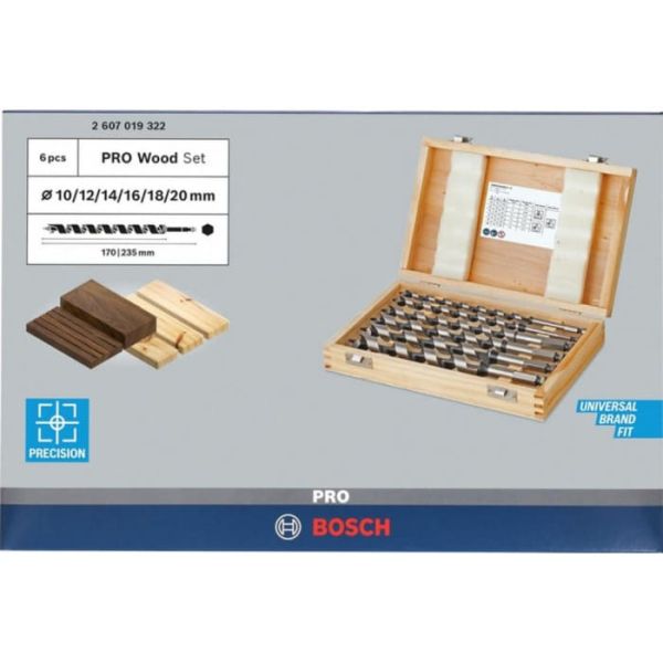 Набір свердел гвинтових Bosch PRO Wood HEX, 10-20 мм, 6 шт (2607019322)
