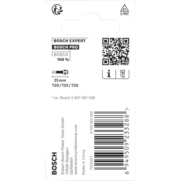 Набір біт Bosch Pro Torx Impact Set T25/30/40, 25 мм, 3 шт (2608522479)