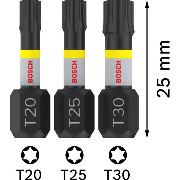 Набір біт Bosch Pro Torx Impact Set T25/30/40, 25 мм, 3 шт (2608522479)