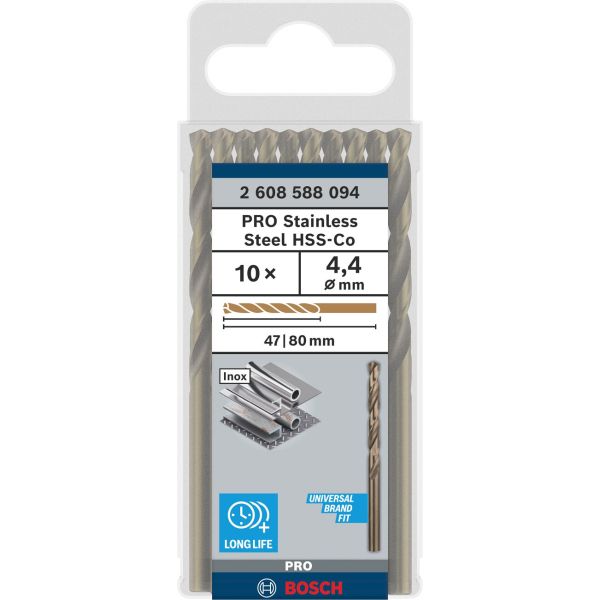 Свердло спіральне Bosch PRO Stainless Steel HSS-Co, 4.4x47x80 мм, 10 шт (2608588094)