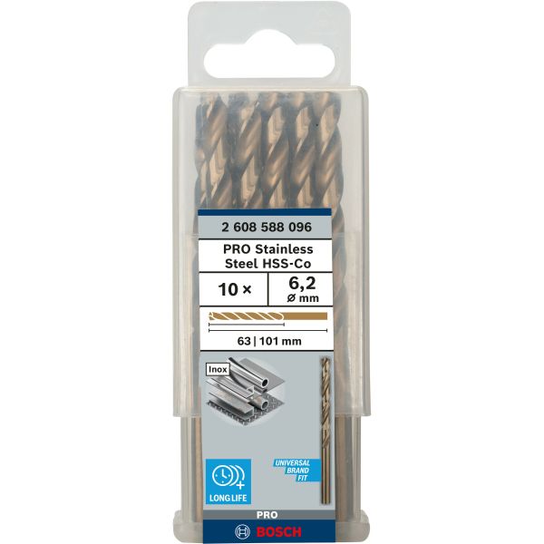 Спіральне свердло Bosch PRO Stainless Steel HSS-Co 6.2x63x101 мм, 10 шт (2608588096)