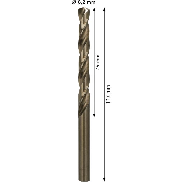 Спіральне свердло Bosch PRO Stainless Steel HSS-Co 8.2x75x117 мм, 10 шт (2608588100)