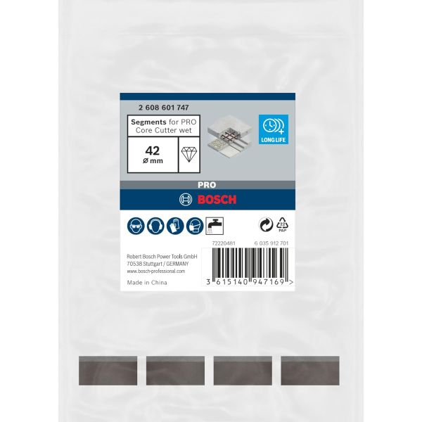 Змінні алмазні сегменти для коронки Bosch PRO Core Cutter wet, 42x10 мм, 1 1/4 UNC, 4 шт (2608601747)