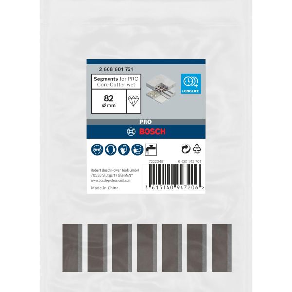 Змінні алмазні сегменти для коронки Bosch PRO Core Cutter wet, 82x10 мм, 1 1/4 UNC, 7 шт (2608601751)