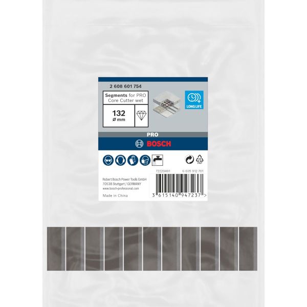 Змінні алмазні сегменти для коронки Bosch PRO Core Cutter wet, 132x10 мм, 1 1/4 UNC, 11 шт (2608601754)