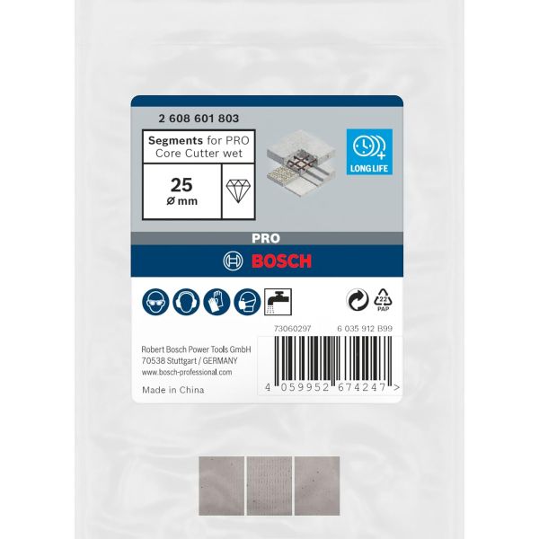 Змінні алмазні сегменти для коронки Bosch PRO Core Cutter wet, 25x10 мм, 1 1/4 UNC, 3 шт (2608601803)