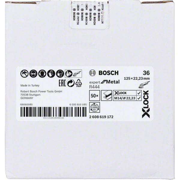 Шліфувальний круг фібровий Bosch X-Lock R444 Expert for Metal 125 мм, G36 (2608619172)