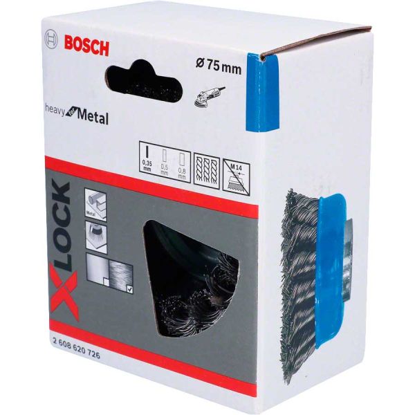 Щітка чашкова Bosch X-Lock 75 мм вузлики сталь 0,35 мм (2608620726)