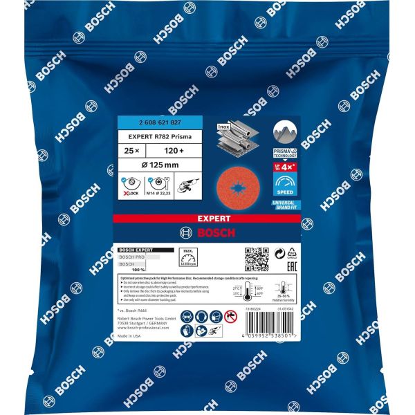 Шліфувальний круг фібровий Bosch X-Lock Expert R782 Prisma Ceramic, 125 мм, G120, 25 шт (2608621827)