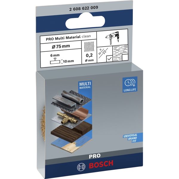 Зачисна дискова щітка Bosch Pro Multi Material clean 75x0.2 мм, прямий хвостовик (2608622009)