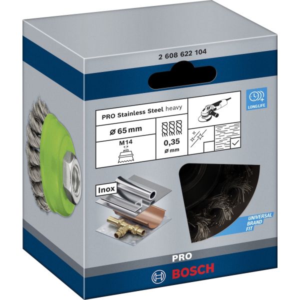 Зачисна чашкова щітка Bosch Pro Stainless Steel heavy 65x0.35 мм, М14 (2608622104)