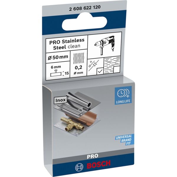 Зачисна дискова щітка Bosch Pro Stainless Steel clean 50x0.2 мм, прямий хвостовик (2608622120)