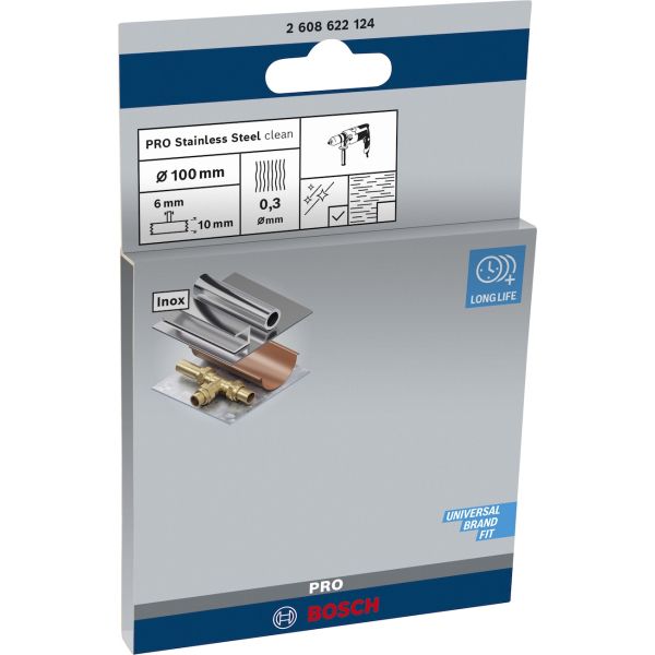 Зачисна дискова щітка Bosch Pro Stainless Steel clean 100x0.3 мм, прямий хвостовик (2608622124)