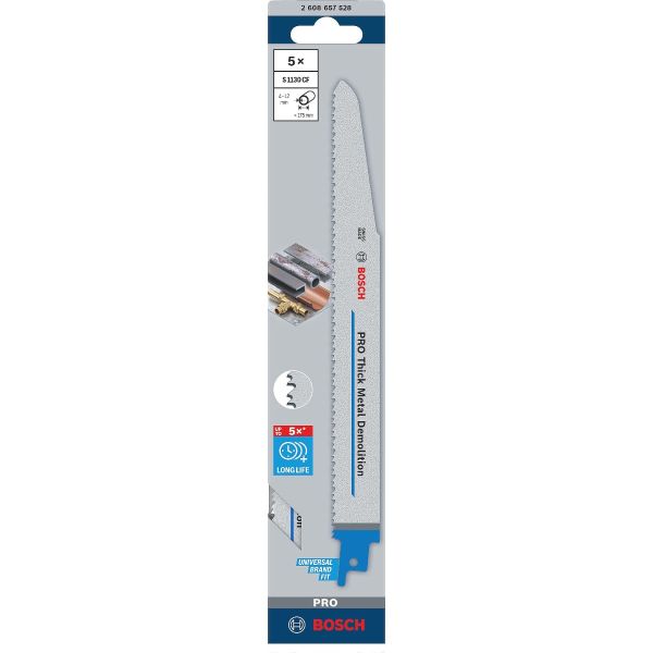 Пиляльне полотно Bosch PRO Thick Metal Demolition S 1130 CF Blade, 1.6x22x225 мм, 5 шт (2608657528)