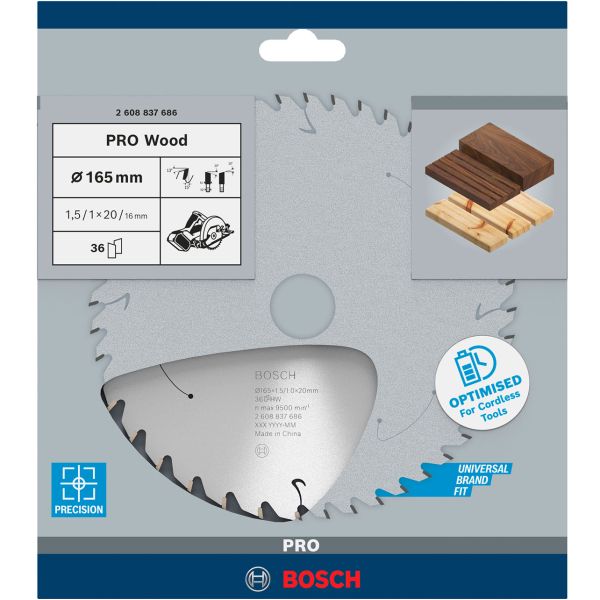 Пиляльний диск Bosch Standard for Wood 165x1.5/1.0x20 мм, Т36 (2608837686)