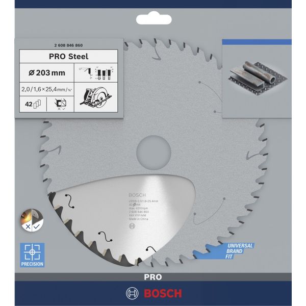 Пиляльний диск Bosch PRO Steel 203х2/1.4х25.4 мм, 42 HLTCG (2608846860)