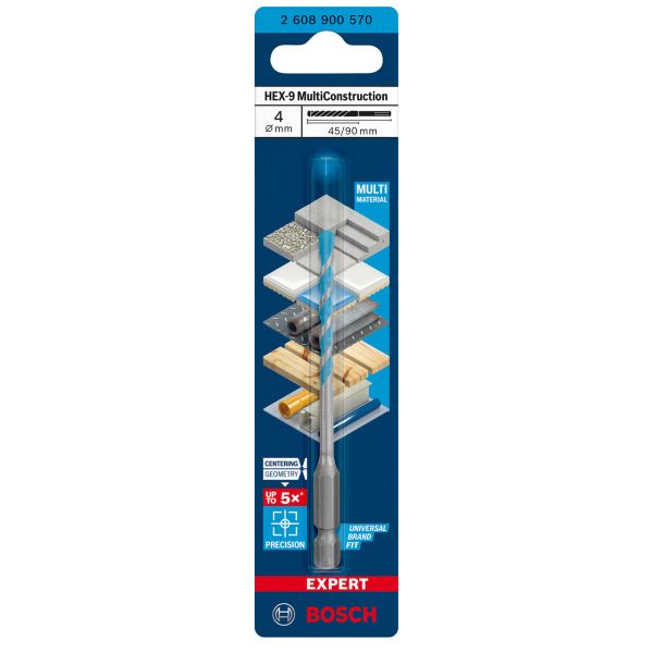 Свердло спіральне Bosch Expert HEX-9 MultiConstruction, 4х45х90 мм (2608900570)