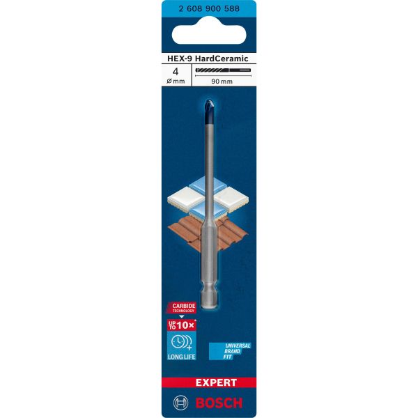 Свердло пікоподібне Bosch Expert HEX-9 HardCeramic, 4х90 мм (2608900588)