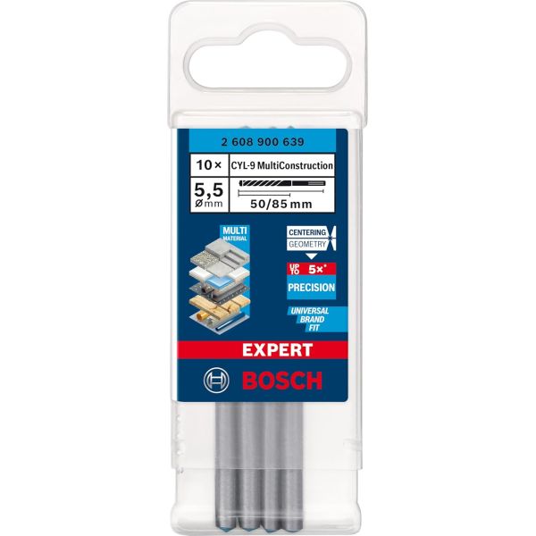 Свердло спіральне Bosch Expert CYL-9 Multi Construction, 5.5х50х85 мм, 10 шт (2608900639)