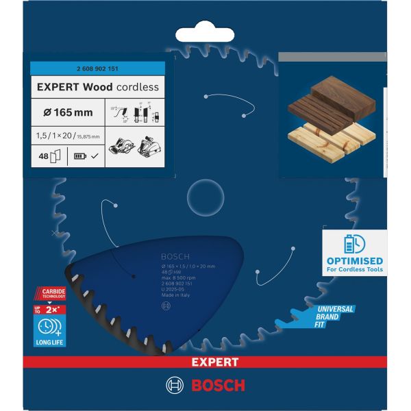 Пиляльний диск Bosch Expert Wood cordless 165x1.5/1x20 мм, 48 АТB (2608902151)