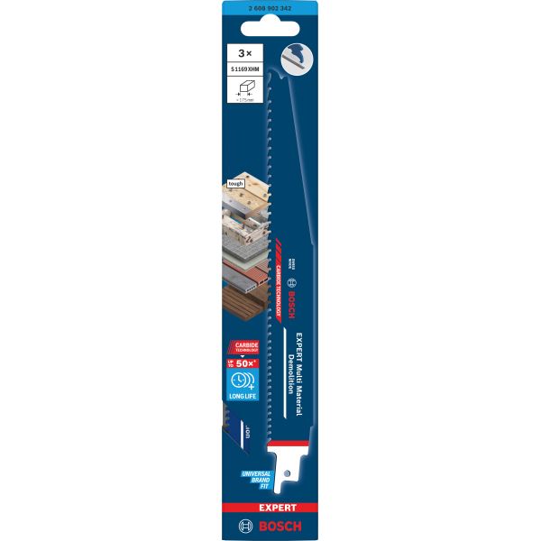 Пиляльне полотно Bosch Expert Multi Material Demolition S1169XHM, 225 мм, 3 шт (2608902342)