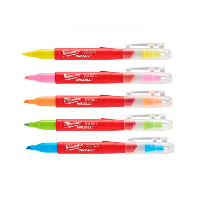 Текстмаркеры цветные Milwaukee INKZALL (5шт) (48223206)
