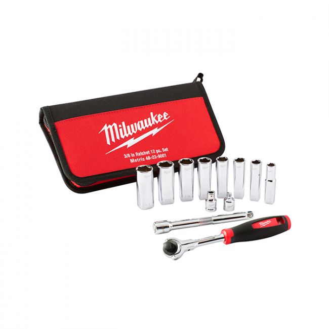 Трещотка Milwaukee 3/8" с набором головок 12 шт. (48229001)