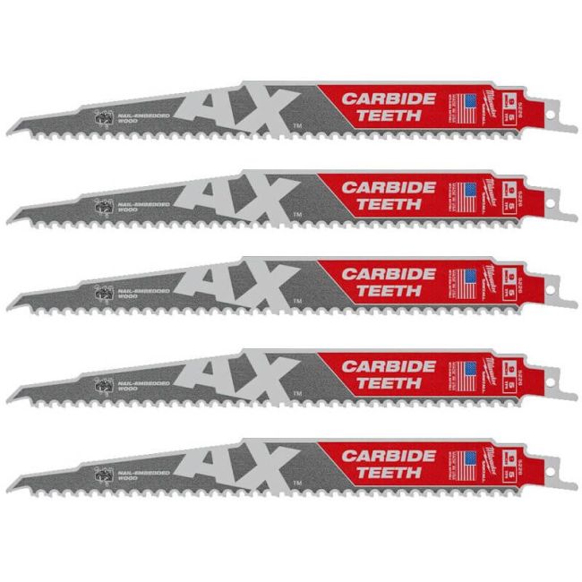 Полотно для шабельних пил AX CARBIDE MILWAUKEE, 230х5мм, (5шт), (деревина з цвяхами) (48475526)