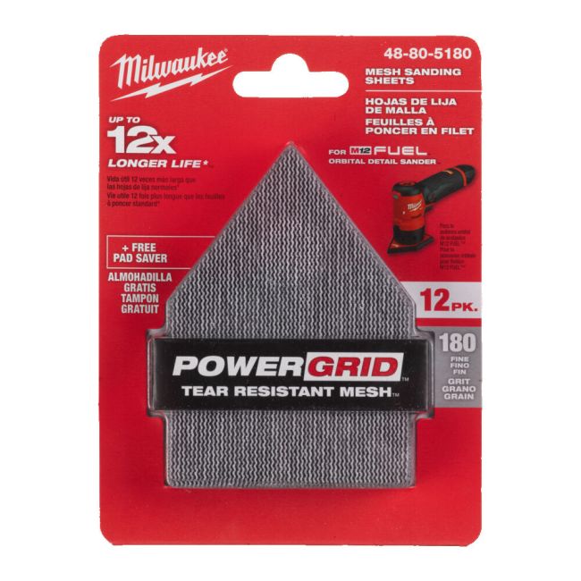 Сітка шліфувальна PG Mesh HL MILWAUKEE, 67х92мм, зерно 180, (13шт) (для M12 FDSS) (48805180)