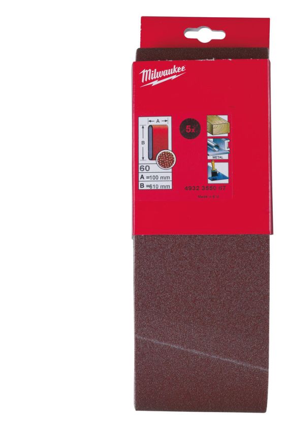 Стрічка шліфувальна MILWAUKEE, 100х610мм, зерно 60 (5шт) (4932355067)
