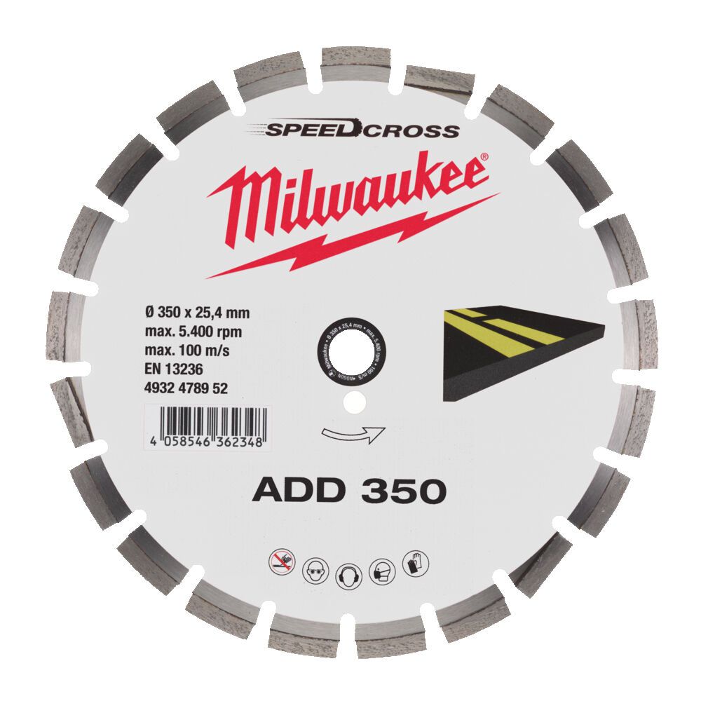 Диск алмазний Speedcross MILWAUKEE ADD 350, діаметр 350мм (асфальт) (4932478952)