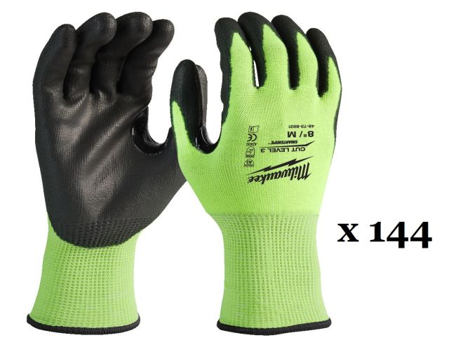 Рукавиці робочі сигнальні Hi-Vis MILWAUKEE, з опором порізам 3/C рівня, розмір 11/XXL, (144 пари) (4932479023)