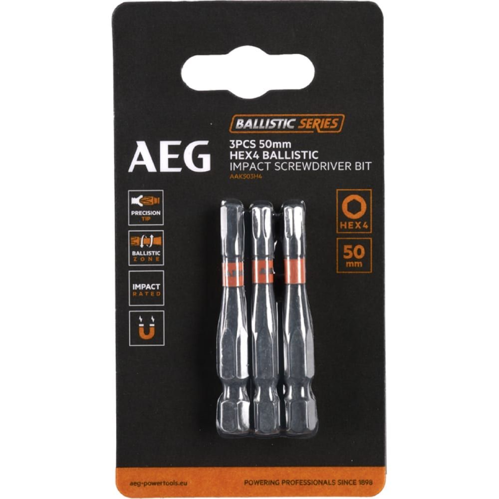Біта ударна AEG AAK503H4, HEX4, 50мм (3шт) (4932479192)