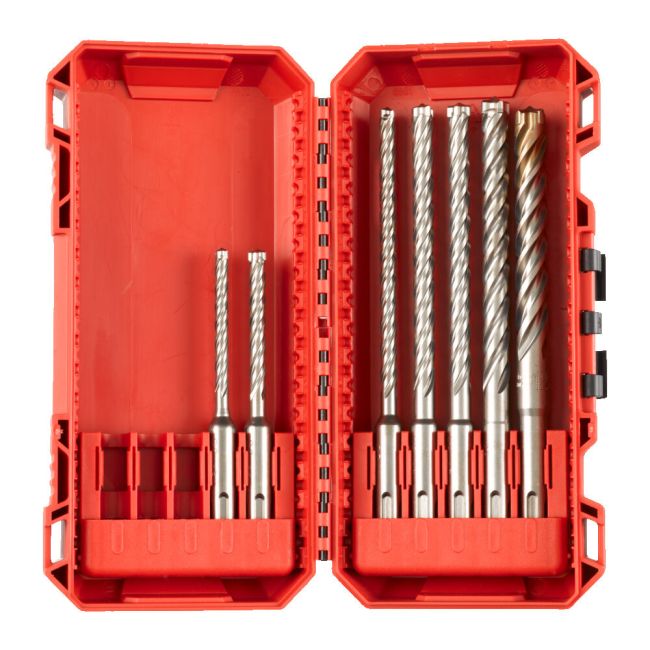Набір буров SDS-PLUS MX4 PACKOUT MILWAUKEE, (діаметри 5/6/6/8/8/10/12мм), (7шт), (заміна на 4932500060) пластиковий кейс (4932492113)