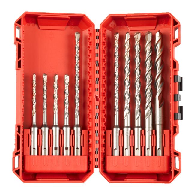 Набір бурів SDS-PLUS M2 PACKOUT MILWAUKEE, (діаметр 5/5/6/6/6/6/8/8/10мм) (10шт) пластиковий кейс (4932492117)