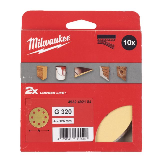 Папір шліфувальний HP MILWAUKEE діаметр 125/8 HL, зерно 320, (10шт) (4932492184)