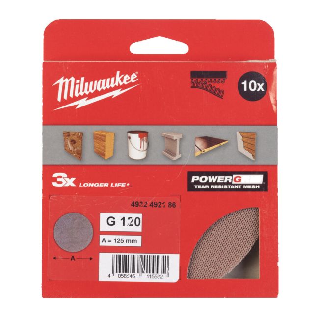 Сітка шліфувальна PG Mesh HL MILWAUKEE, діаметр 125мм, зерно 120, (10шт) (4932492186)