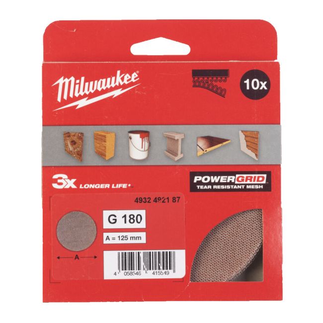 Сітка шліфувальна PG Mesh HL MILWAUKEE, діаметр 125мм, зерно 180, (10шт) (4932492187)