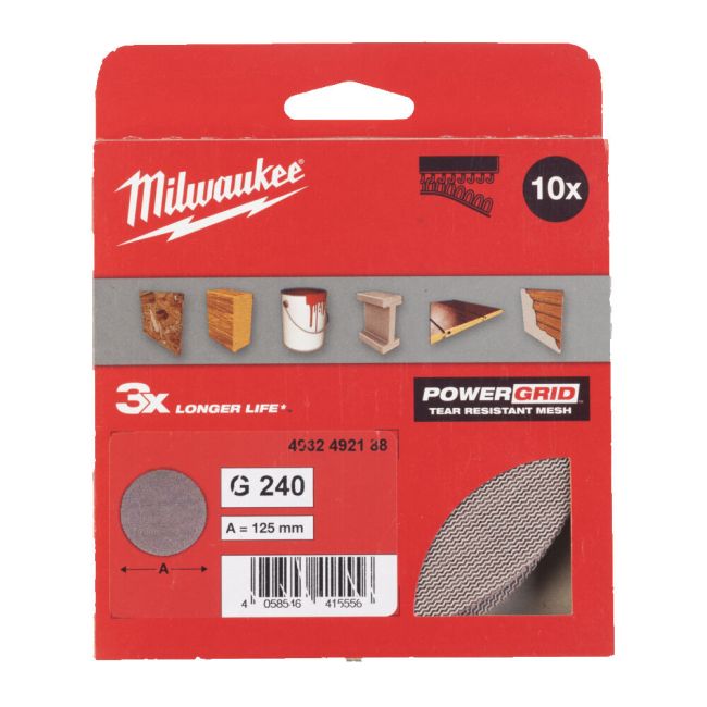 Сітка шліфувальна PG Mesh HL MILWAUKEE, діаметр 125мм, зерно 240, (10шт) (4932492188)