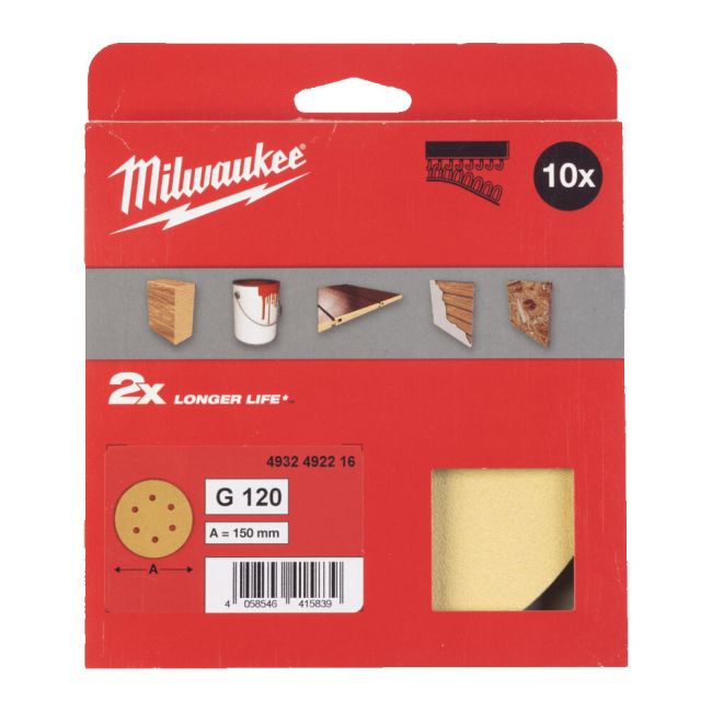 Папір шліфувальний HP MILWAUKEE діаметр 150мм/6 HL, зерно 120, (10шт) (4932492216)