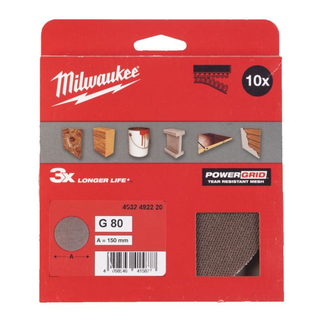 Сітка шліфувальна PG Mesh HL MILWAUKEE, діаметр 150мм, зерно 80, (10шт) (4932492220)