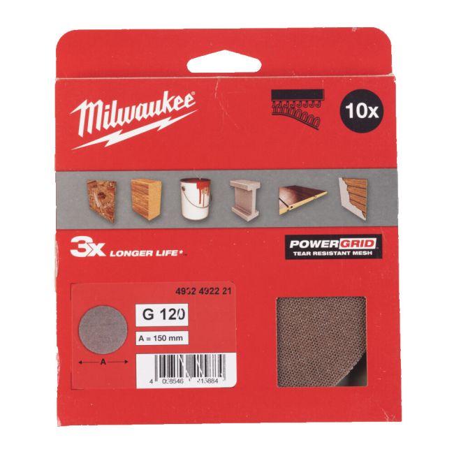 Сітка шліфувальна PG Mesh HL MILWAUKEE, діаметр 150мм, зерно 120, (10шт) (4932492221)