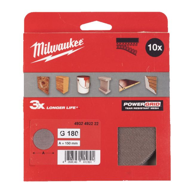Сітка шліфувальна PG Mesh HL MILWAUKEE, діаметр 150мм, зерно 180, (10шт) (4932492222)