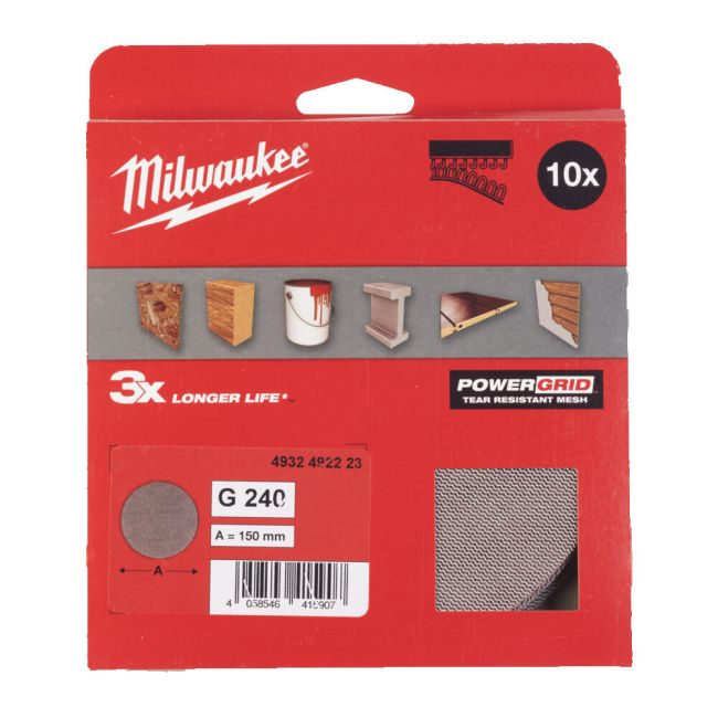 Сітка шліфувальна PG Mesh HL MILWAUKEE, діаметр 150мм, зерно 240, (10шт) (4932492223)