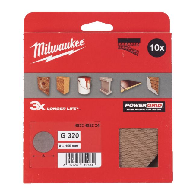 Сітка шліфувальна PG Mesh HL MILWAUKEE, діаметр 150мм, зерно 320, (10шт) (4932492224)