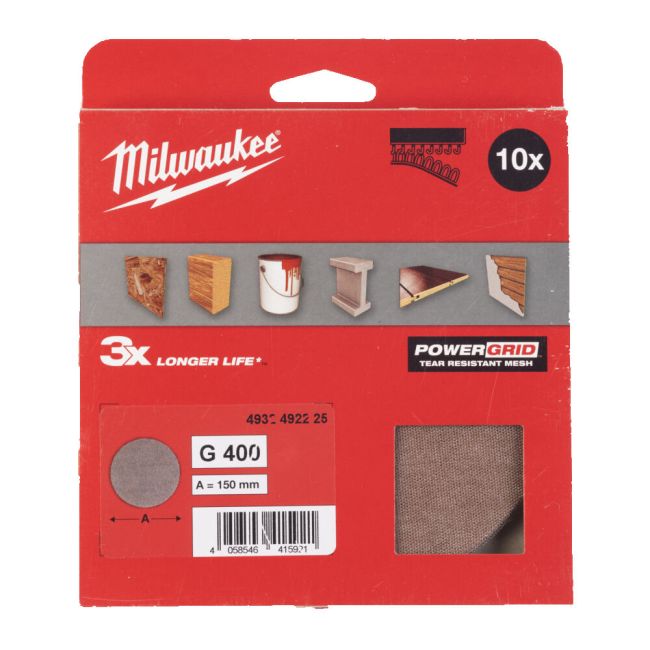 Сітка шліфувальна PG Mesh HL MILWAUKEE, діаметр 150мм, зерно 400, (10шт) (4932492225)