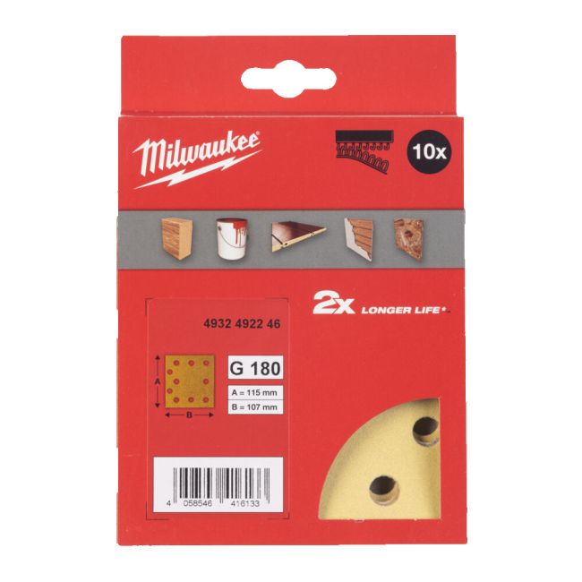 Папір шліфувальний HP MILWAUKEE, 115х107мм HL, зерно 180, (10шт) (4932492246)